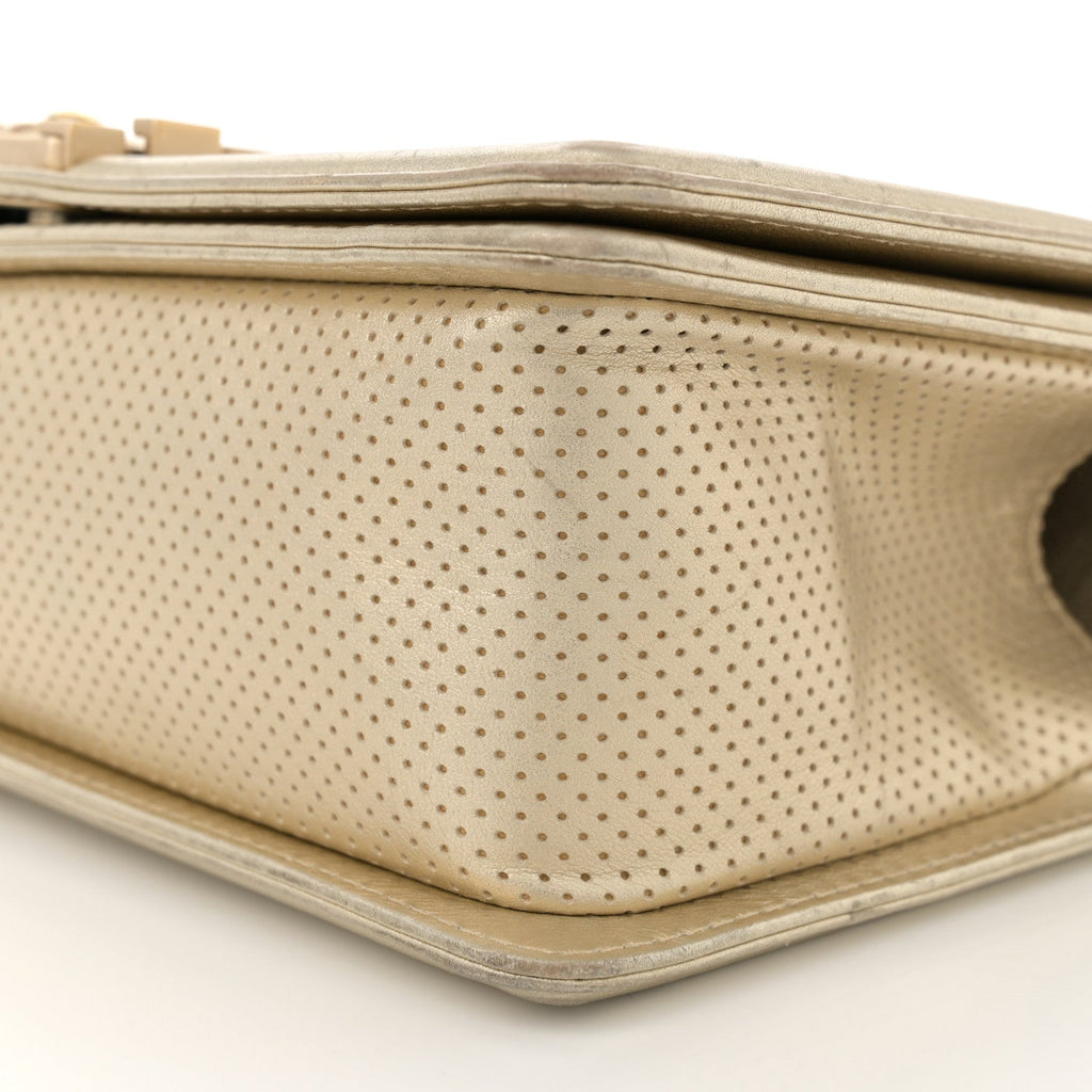 Metallic Perforated Lambskin Quilted Medium Boy Flap Gold