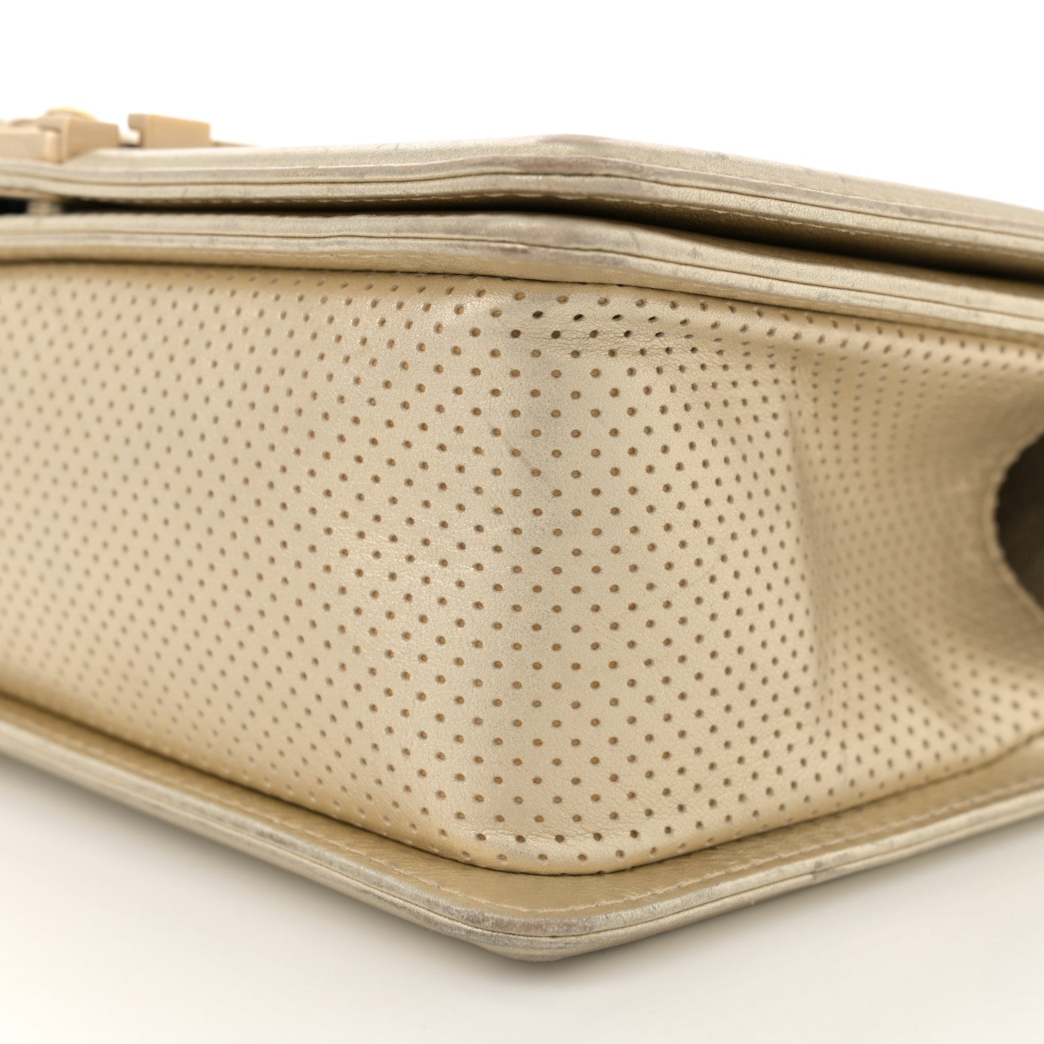Metallic Perforated Lambskin Quilted Medium Boy Flap Gold