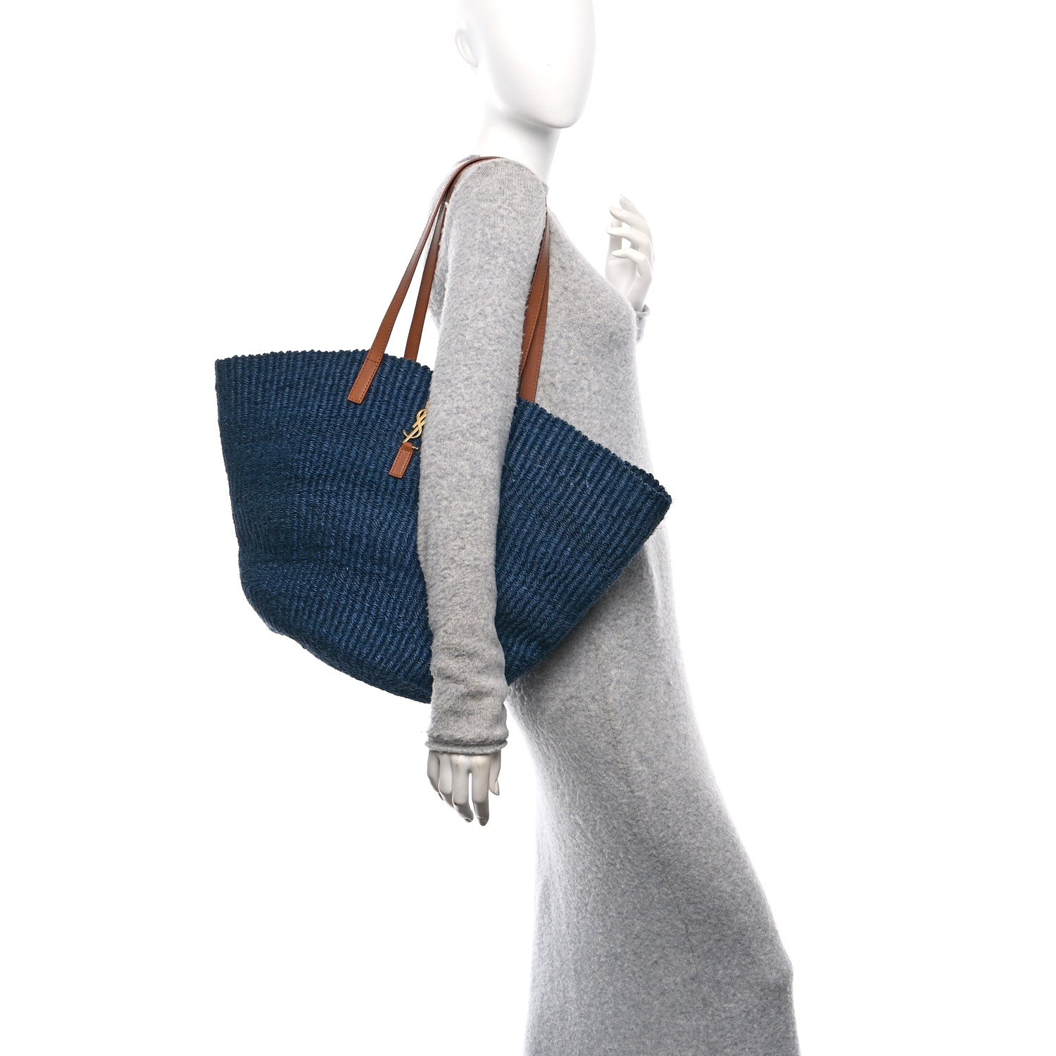 Raffia Calfskin Medium Panier Tote Blue Orchid Brick