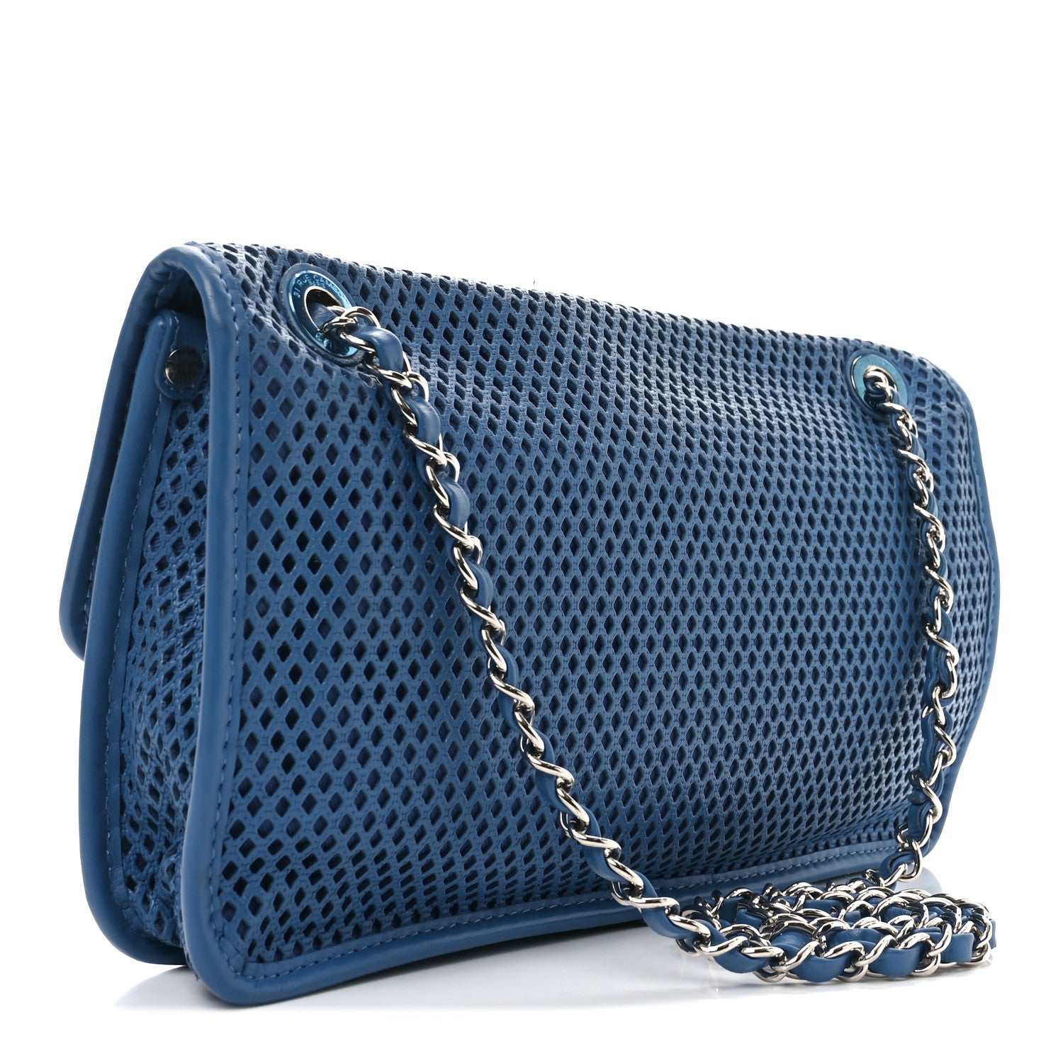 Perforated Calfskin Large Up In The Air Flap Blue