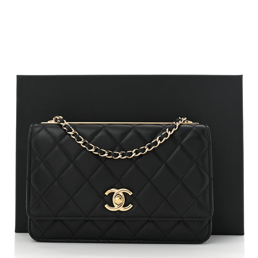 Lambskin Quilted Trendy CC Wallet On Chain WOC Black