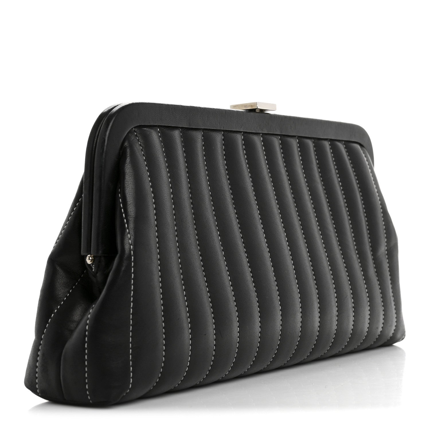 Lambskin Vertical Quilted Mademoiselle Clutch Black