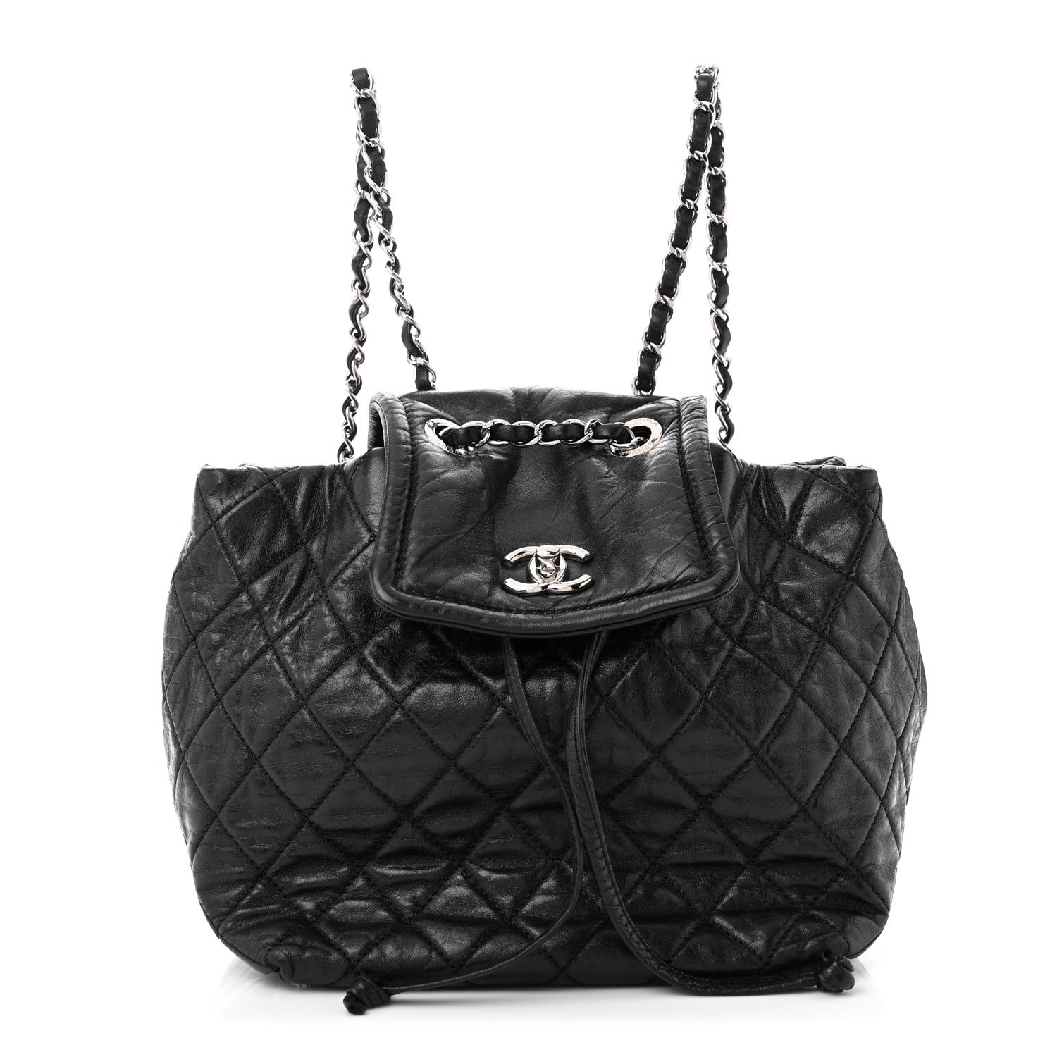 Glazed Calfskin Quilted Beijing Backpack Black