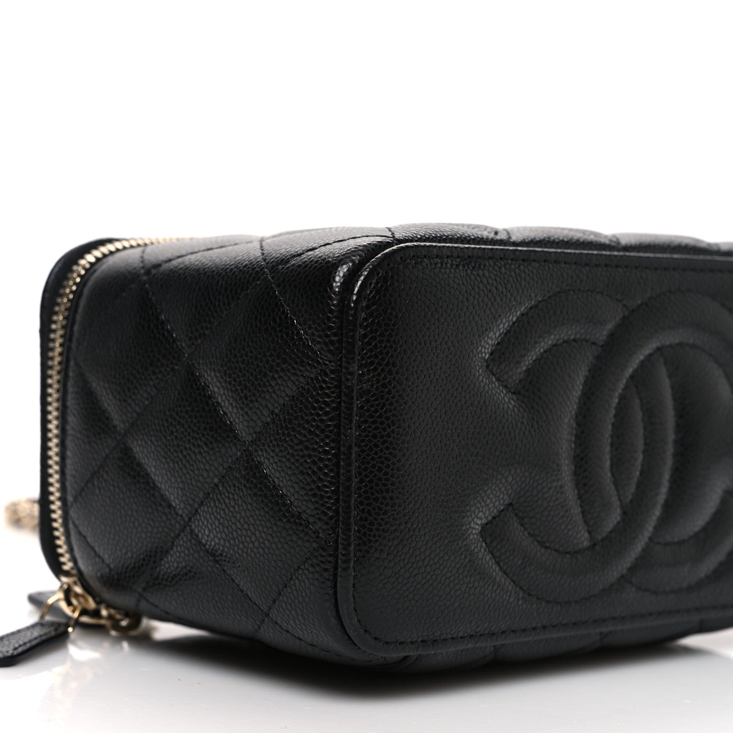 Caviar Quilted Small Vanity Case With Chain Black