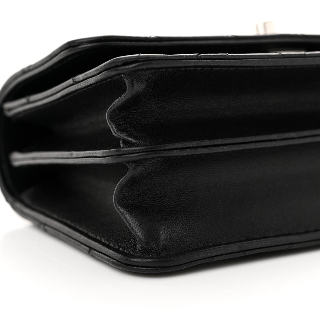 Lambskin Quilted Metal Top Handle Crossbody Flap Black