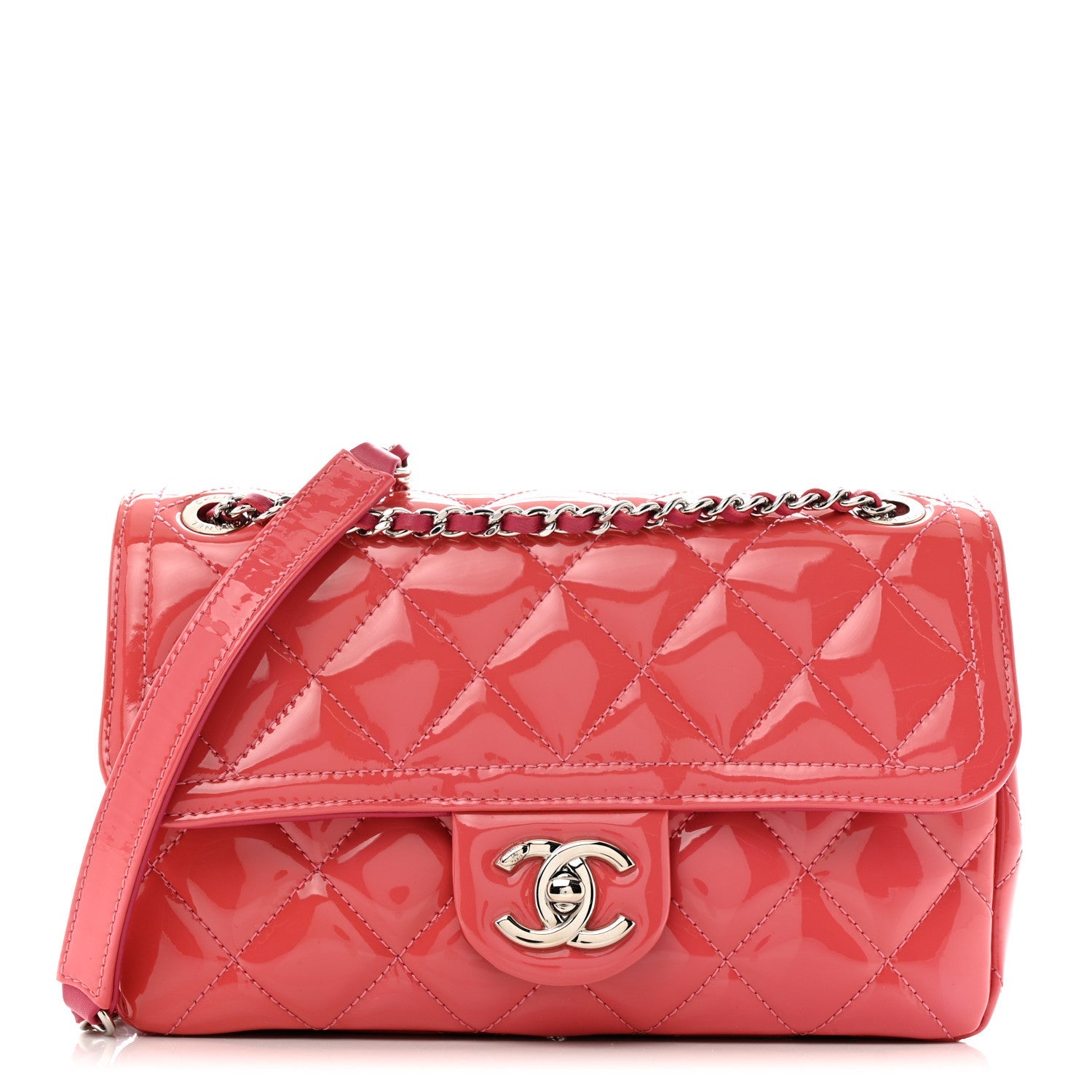 Patent Quilted Small Coco Shine Flap Pink