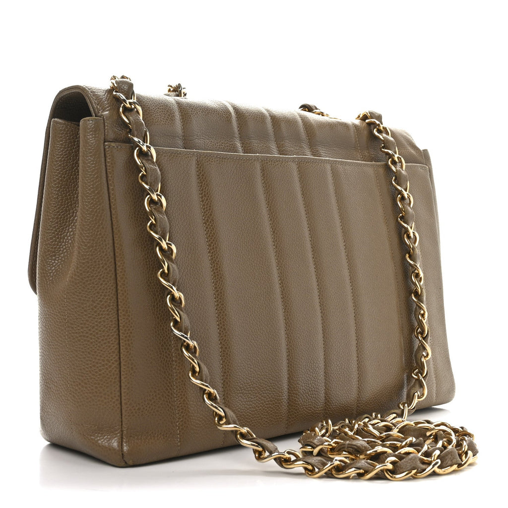 Caviar Vertical Quilted Jumbo Flap Beige