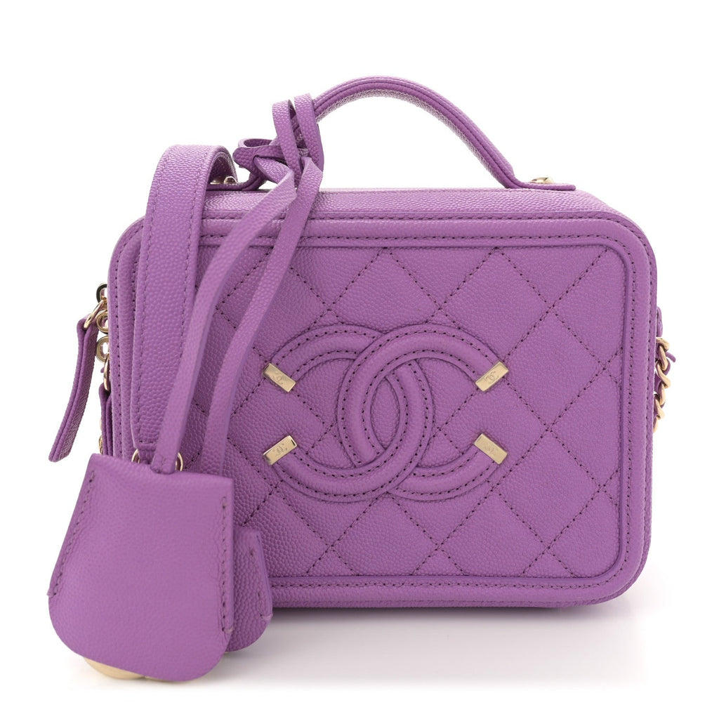 Caviar Quilted Small CC Filigree Vanity Case Purple