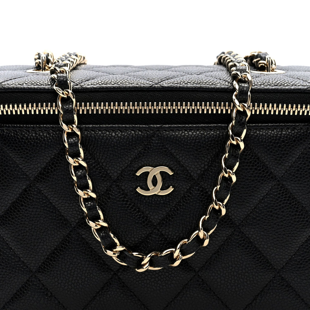 Caviar Quilted Small Vanity Case With Chain Black