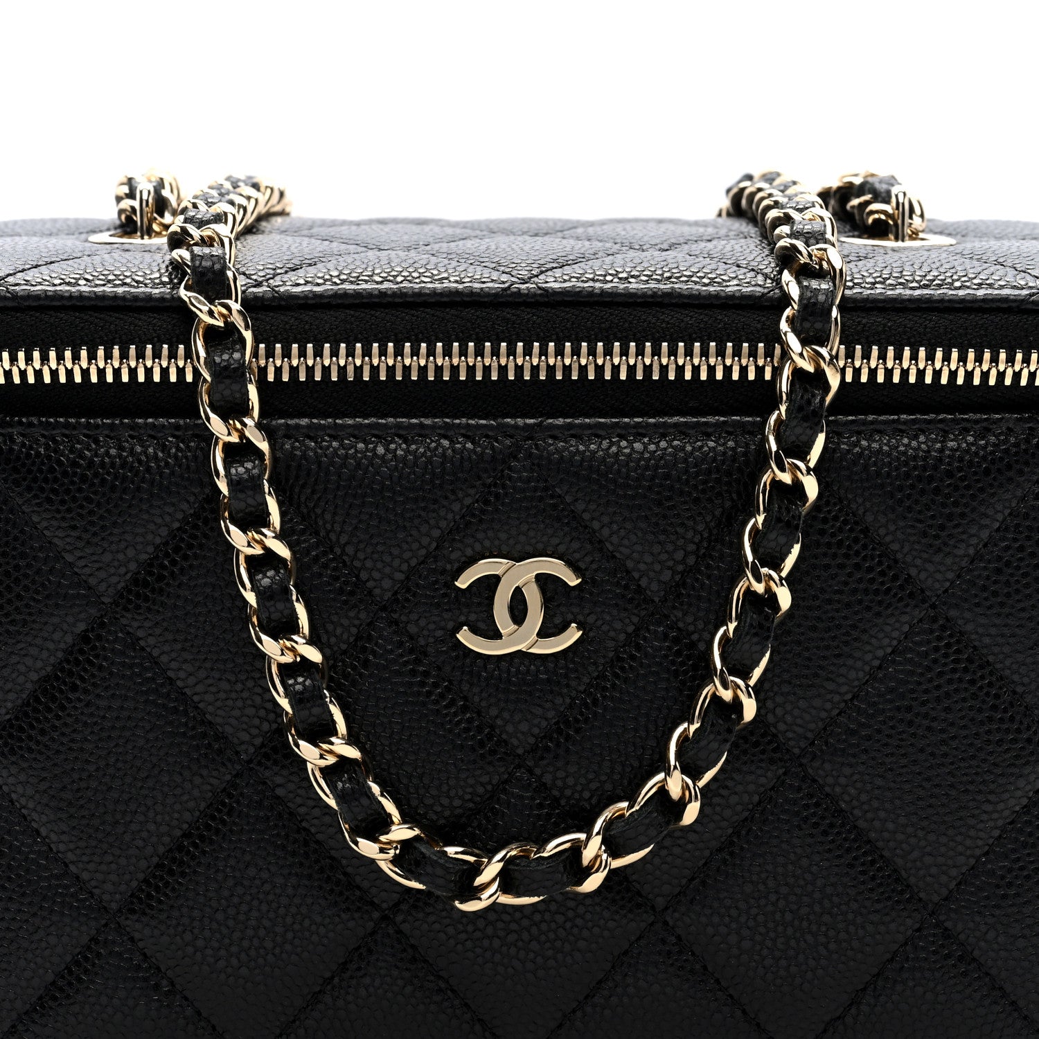 Caviar Quilted Small Vanity Case With Chain Black