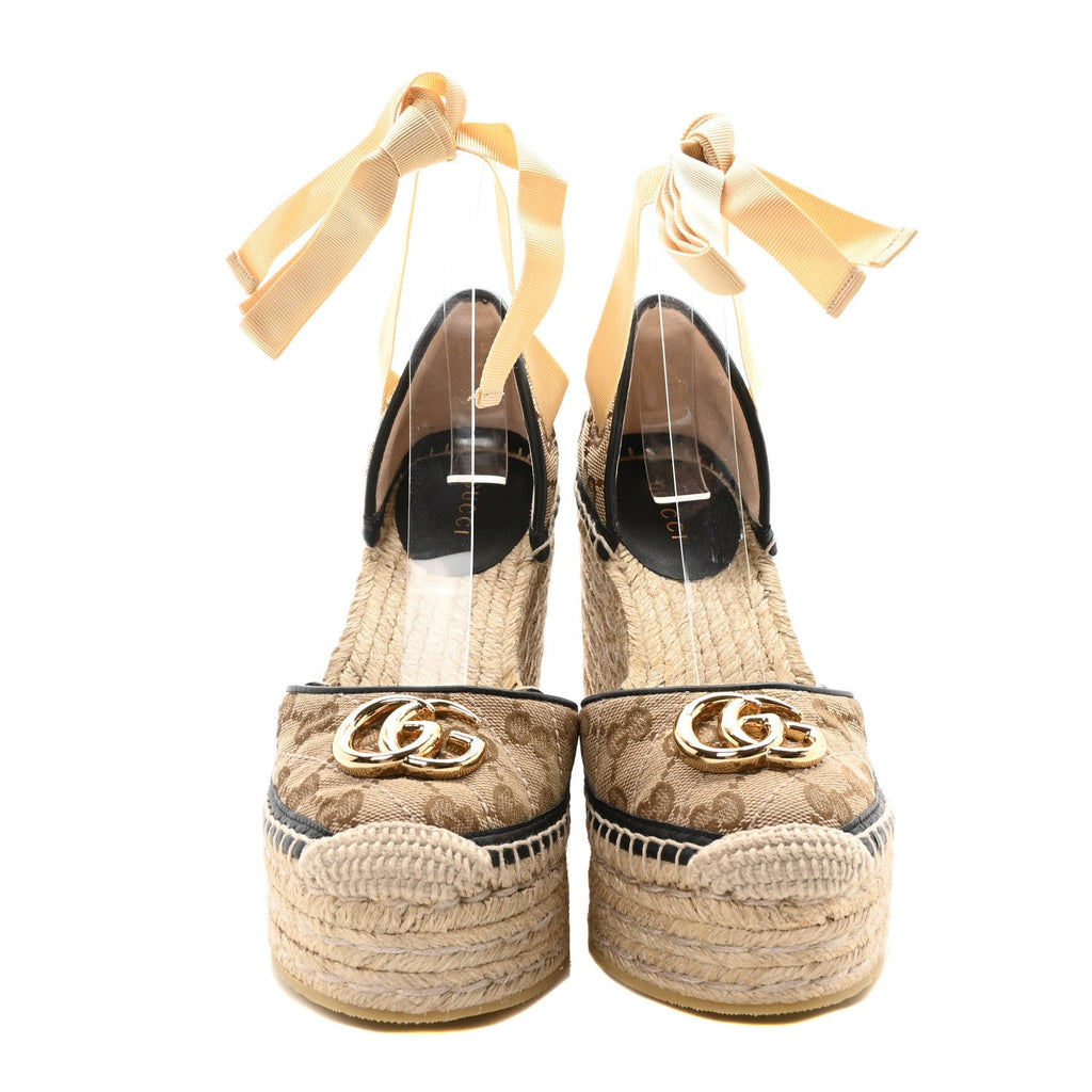 Monogram Matelasse GG Marmont Ankle Wrap Platform 35/120mm Espadrille Wedges 35.5  35.5 Beige Ebony Black Sand Storm