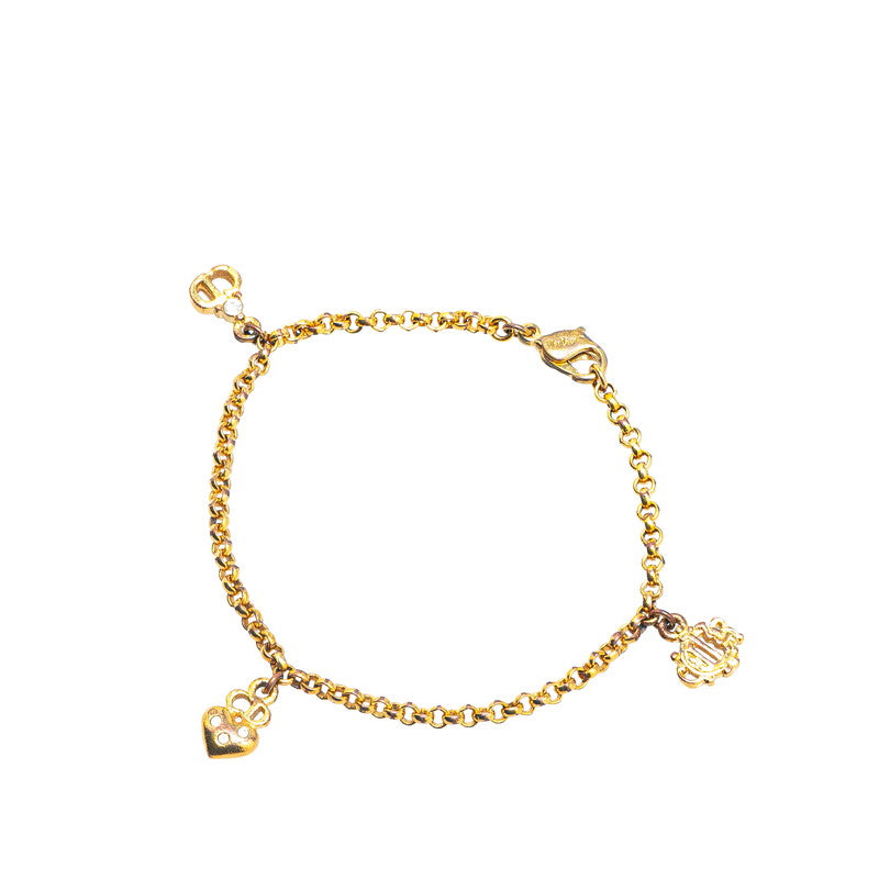 Dior Emblem Logo CD Heart Motif Rhinestone Bracelet