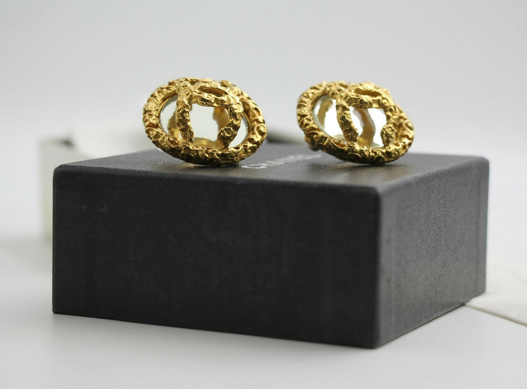Chanel Vintage 93A Rare Lava Glass Mirror Clip-on Earrings