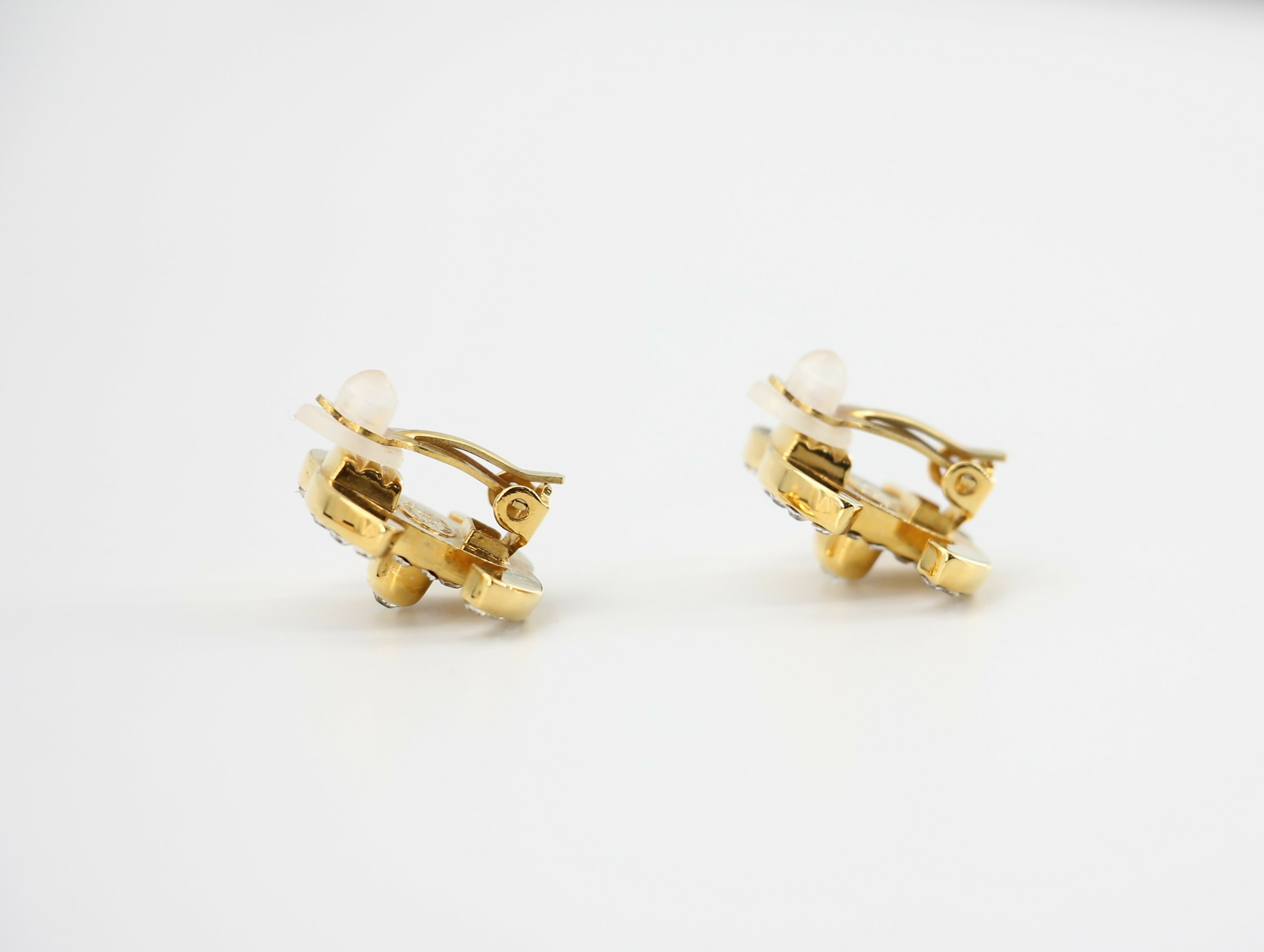 Chanel Vintage 96A Rhinestone & Gold-plated Backpack Buckle CC Clip-on Earrings