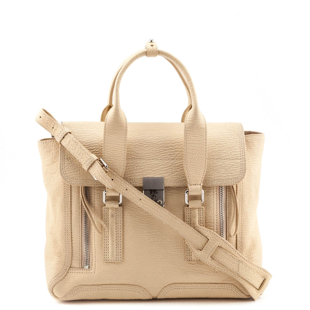 3.1 Phillip Lim Beige Textured Calfskin Medium Pashli Satchel