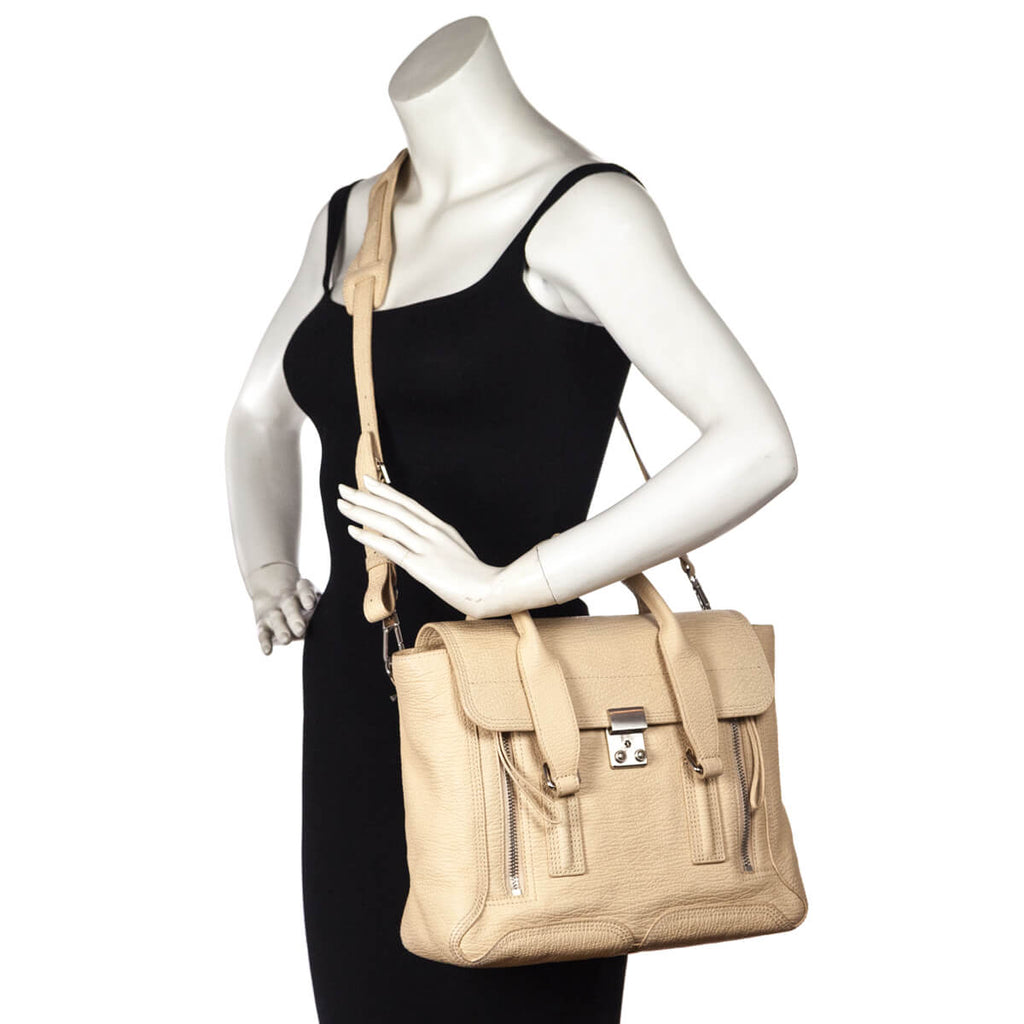 3.1 Phillip Lim Beige Textured Calfskin Medium Pashli Satchel