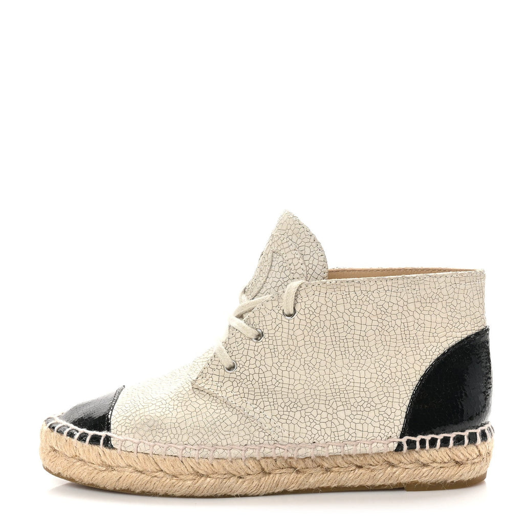 Crackled Calfskin High Top Espadrilles 35 Light Beige Black