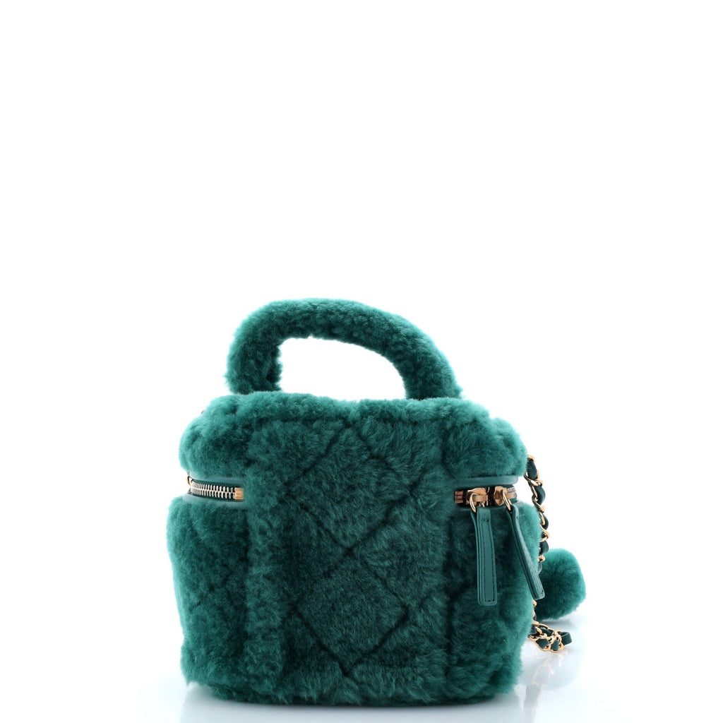 Coconing Top Handle Vanity Case with Chain Quilted Shearling Small