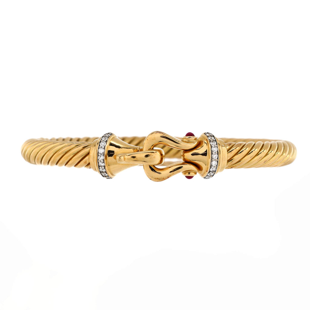 Cable Buckle Bracelet 18K Yellow Gold with Diamonds and Rubies 7mm