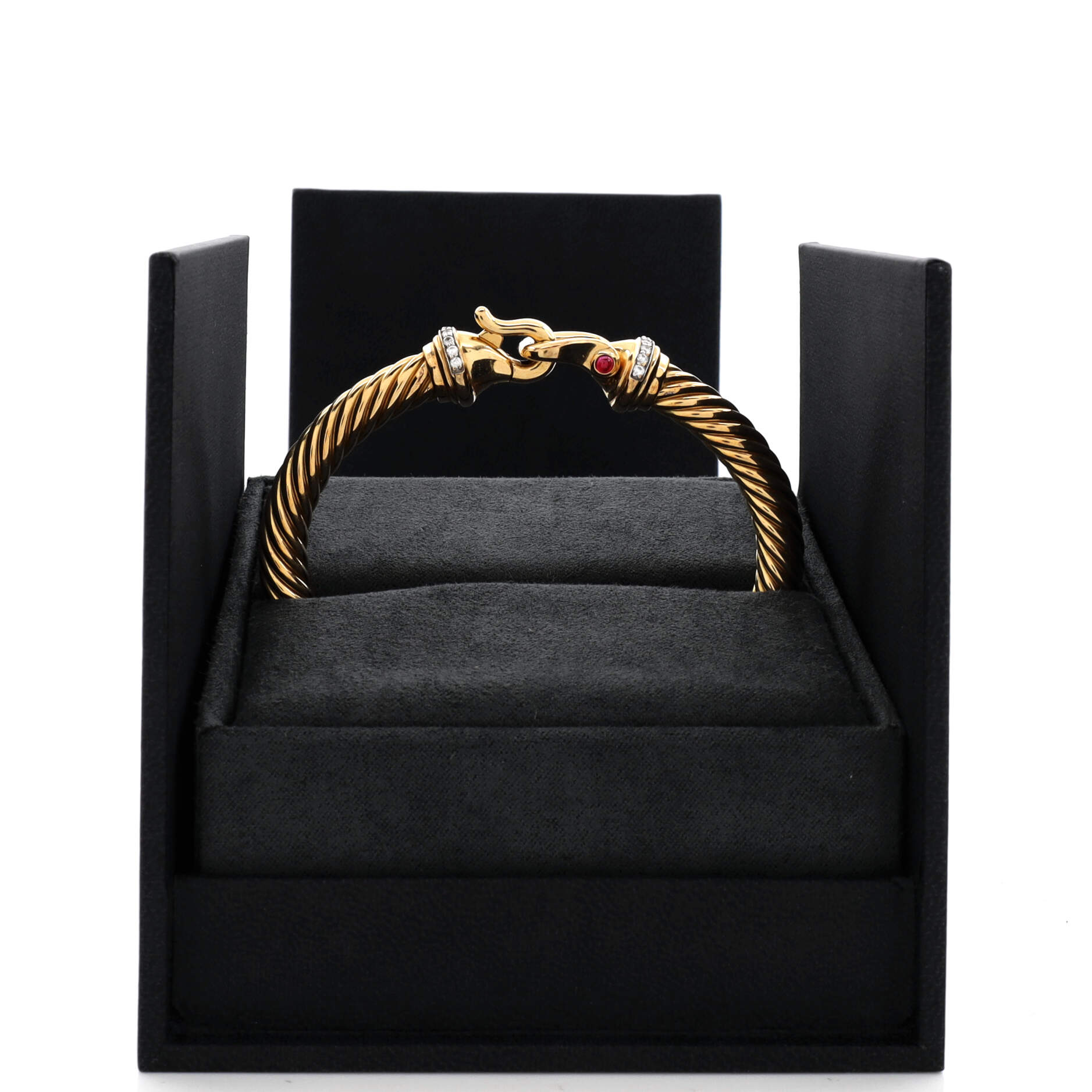 Cable Buckle Bracelet 18K Yellow Gold with Diamonds and Rubies 7mm