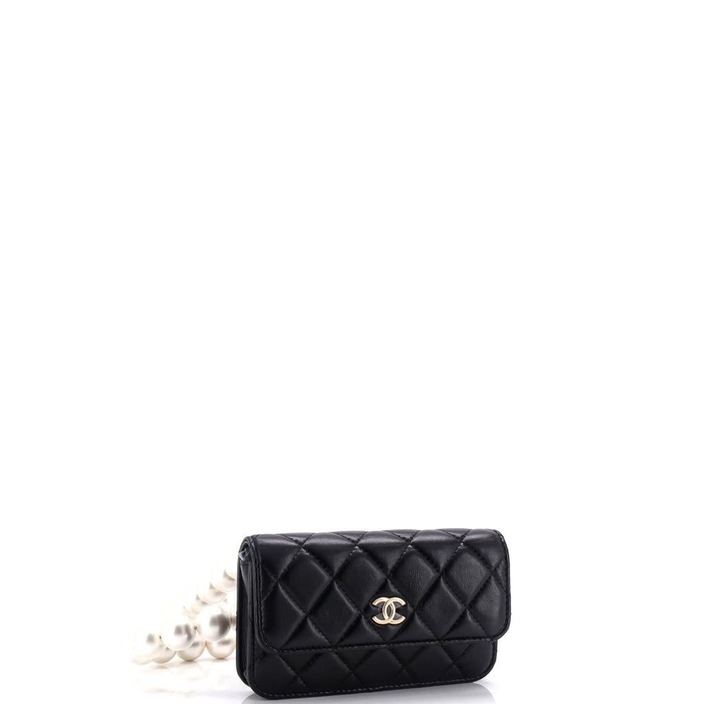 Pearl Strap Clutch with Chain Quilted Calfskin