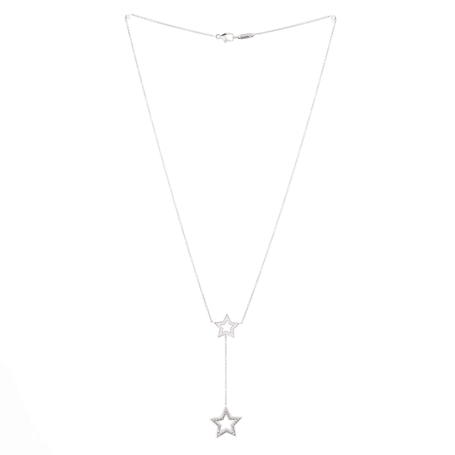 Double Star Drop Pendant Necklace Platinum and Diamonds