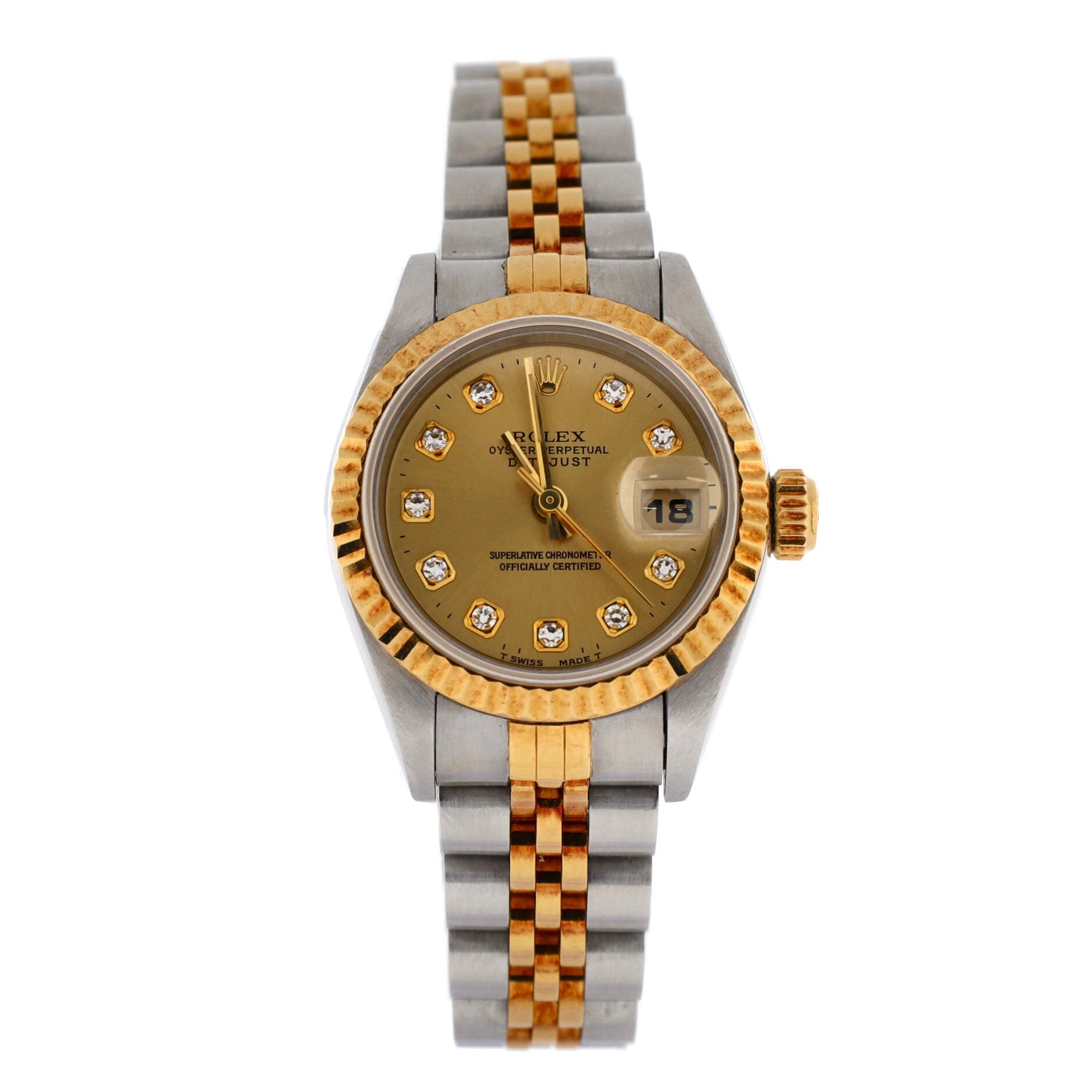 Oyster Perpetual Datejust Automatic Watch Stainless Steel and Yellow Gold with Diamond Markers 26