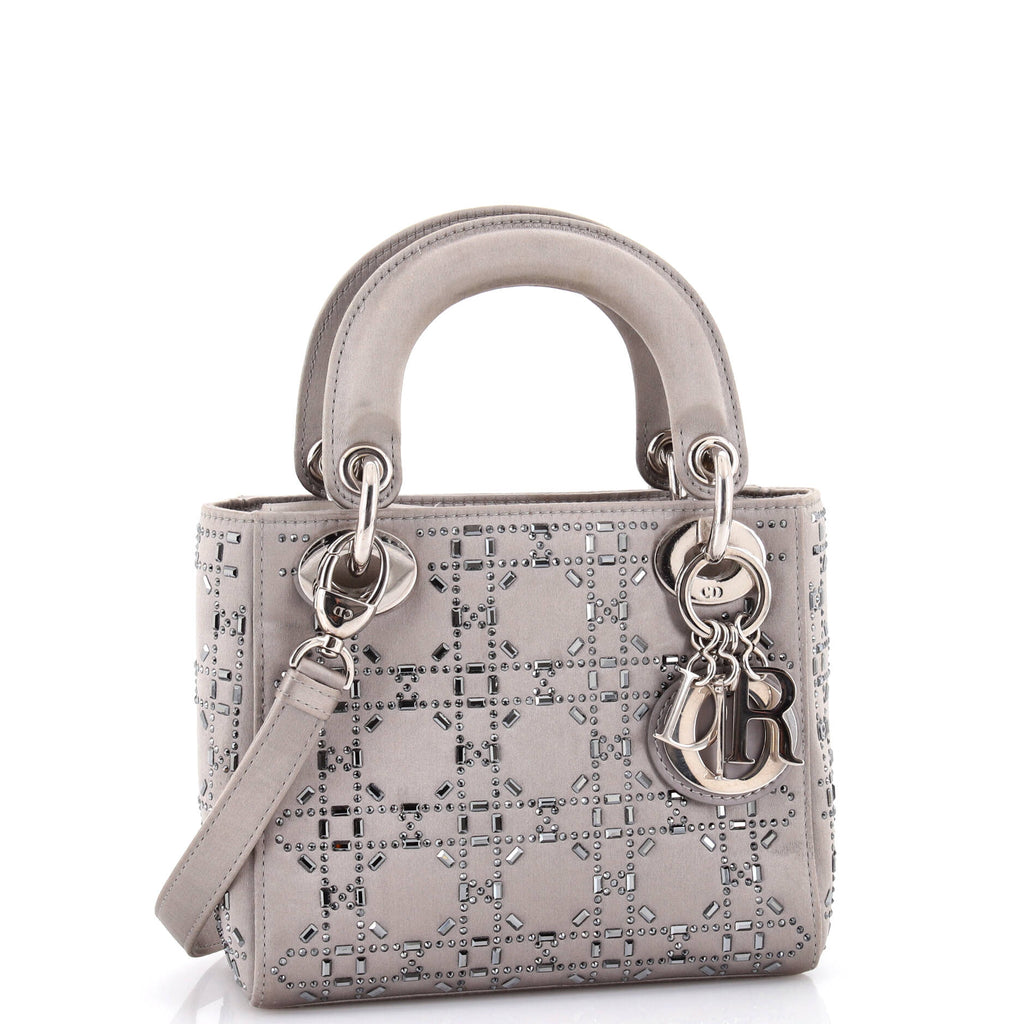 Lady Dior Bag Crystal Embellished Cannage Quilt Satin Mini