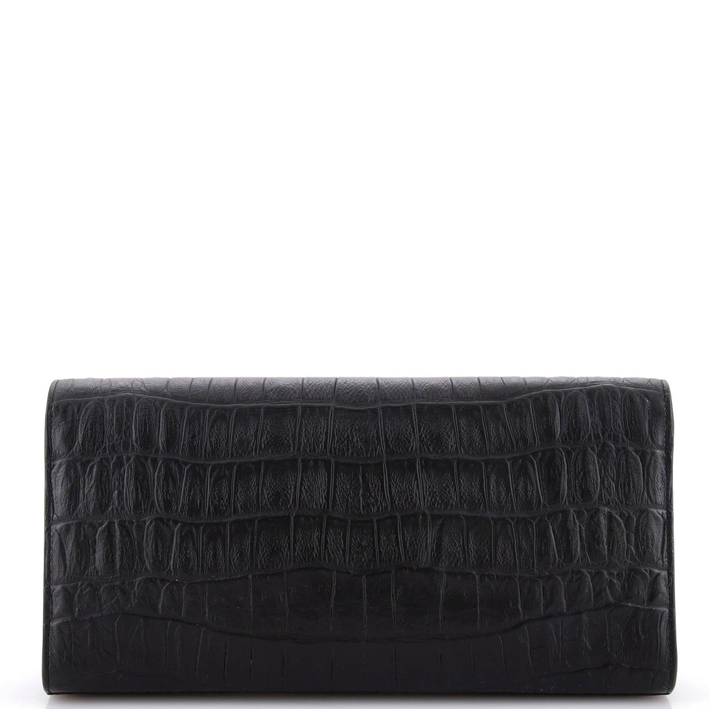 Classic Monogram Tassel Clutch Crocodile Embossed Leather Long