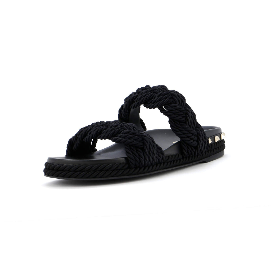 Women's Rockstud Slide Sandals Rope with Leather