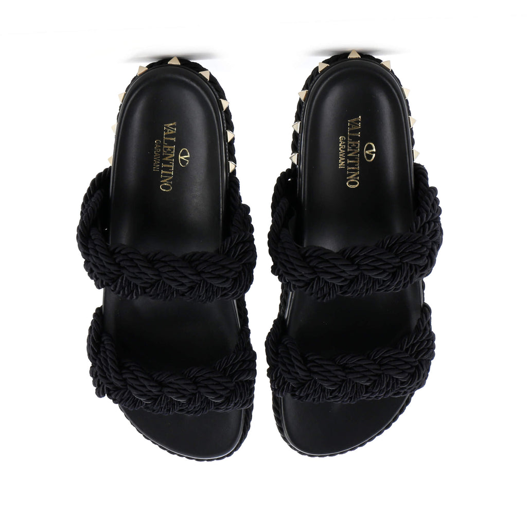 Women's Rockstud Slide Sandals Rope with Leather