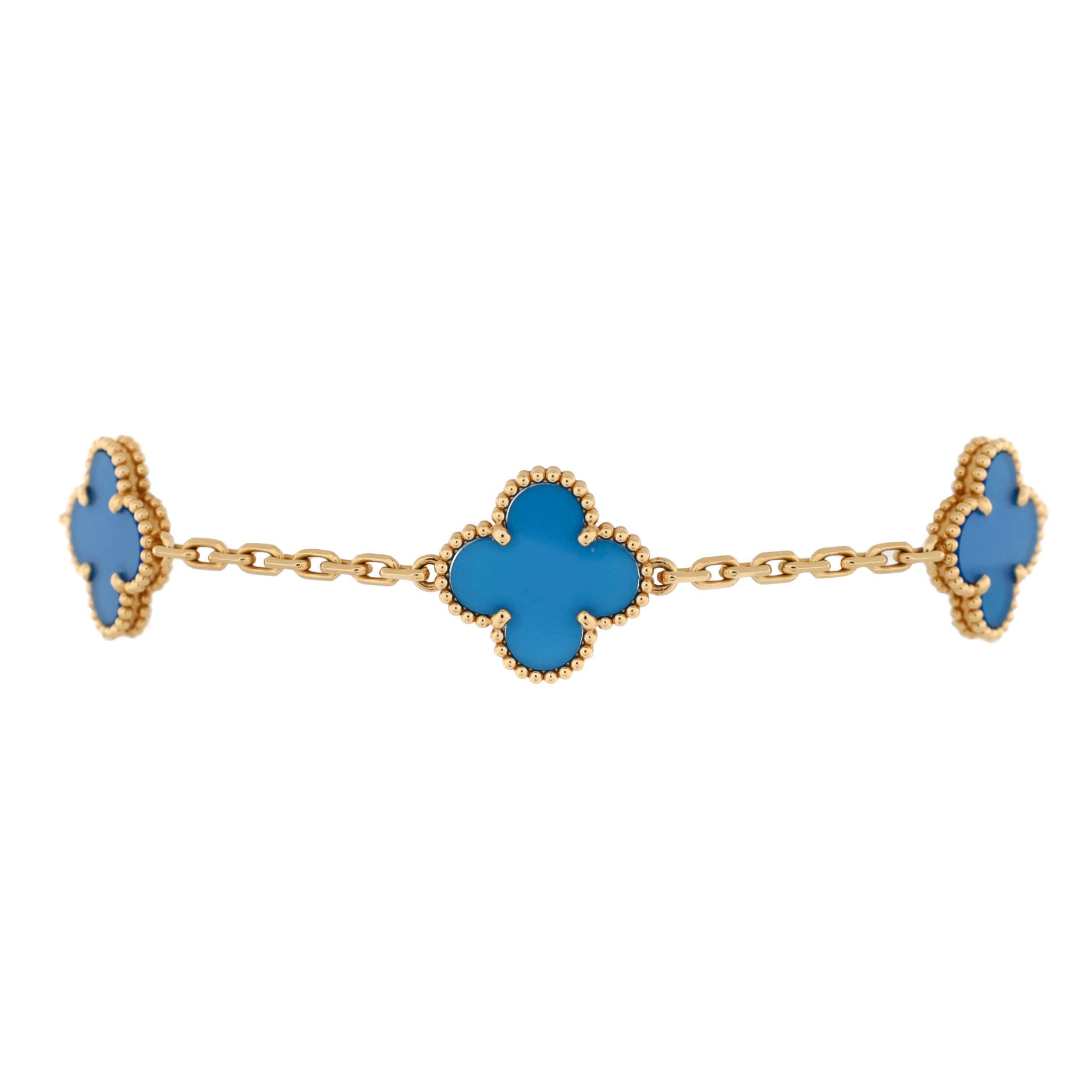 Vintage Alhambra 5 Motifs Bracelet 18K Yellow Gold and Agate