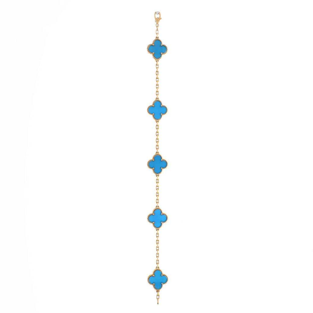 Vintage Alhambra 5 Motifs Bracelet 18K Yellow Gold and Agate