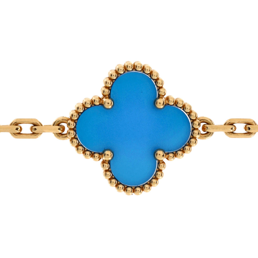 Vintage Alhambra 5 Motifs Bracelet 18K Yellow Gold and Agate