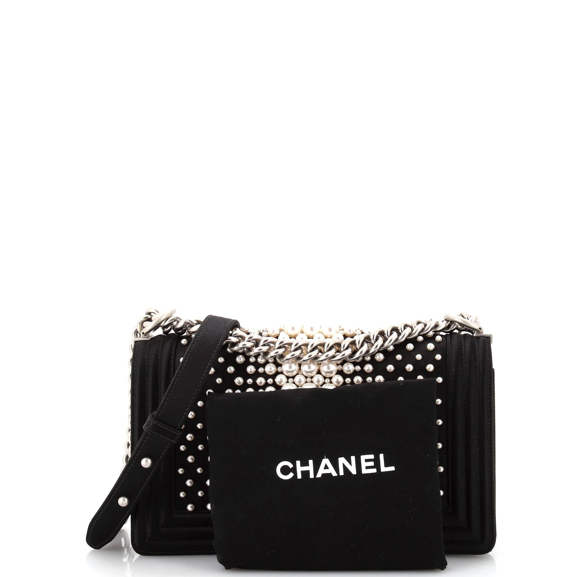Boy Flap Bag Pearl Embellished Satin Old Medium