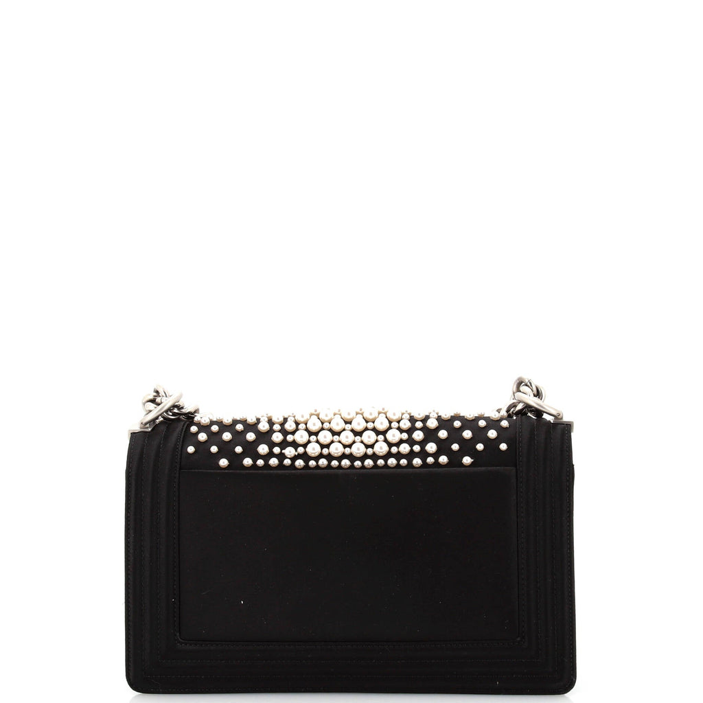 Boy Flap Bag Pearl Embellished Satin Old Medium