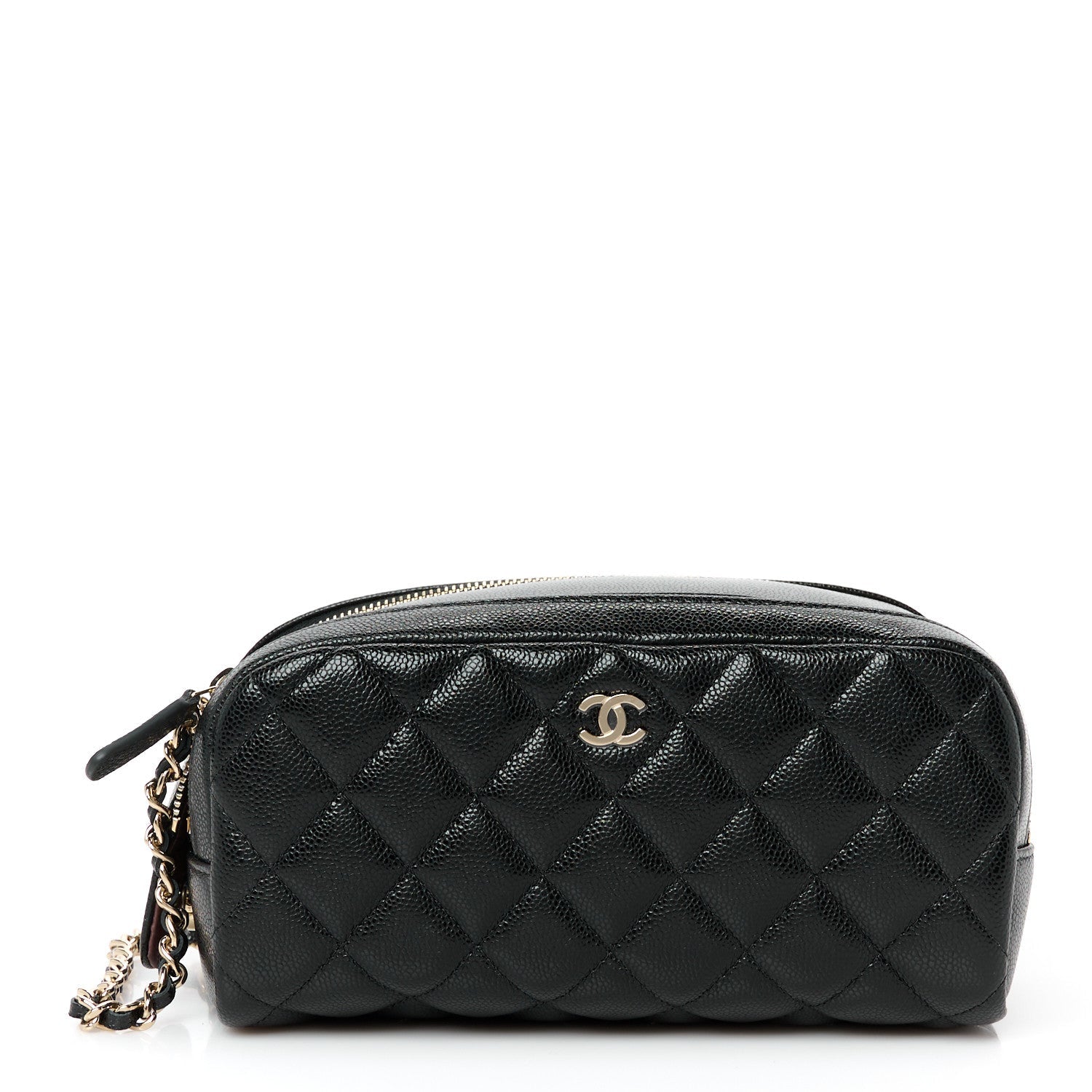 Caviar Quilted Toiletry Case With Chain Black