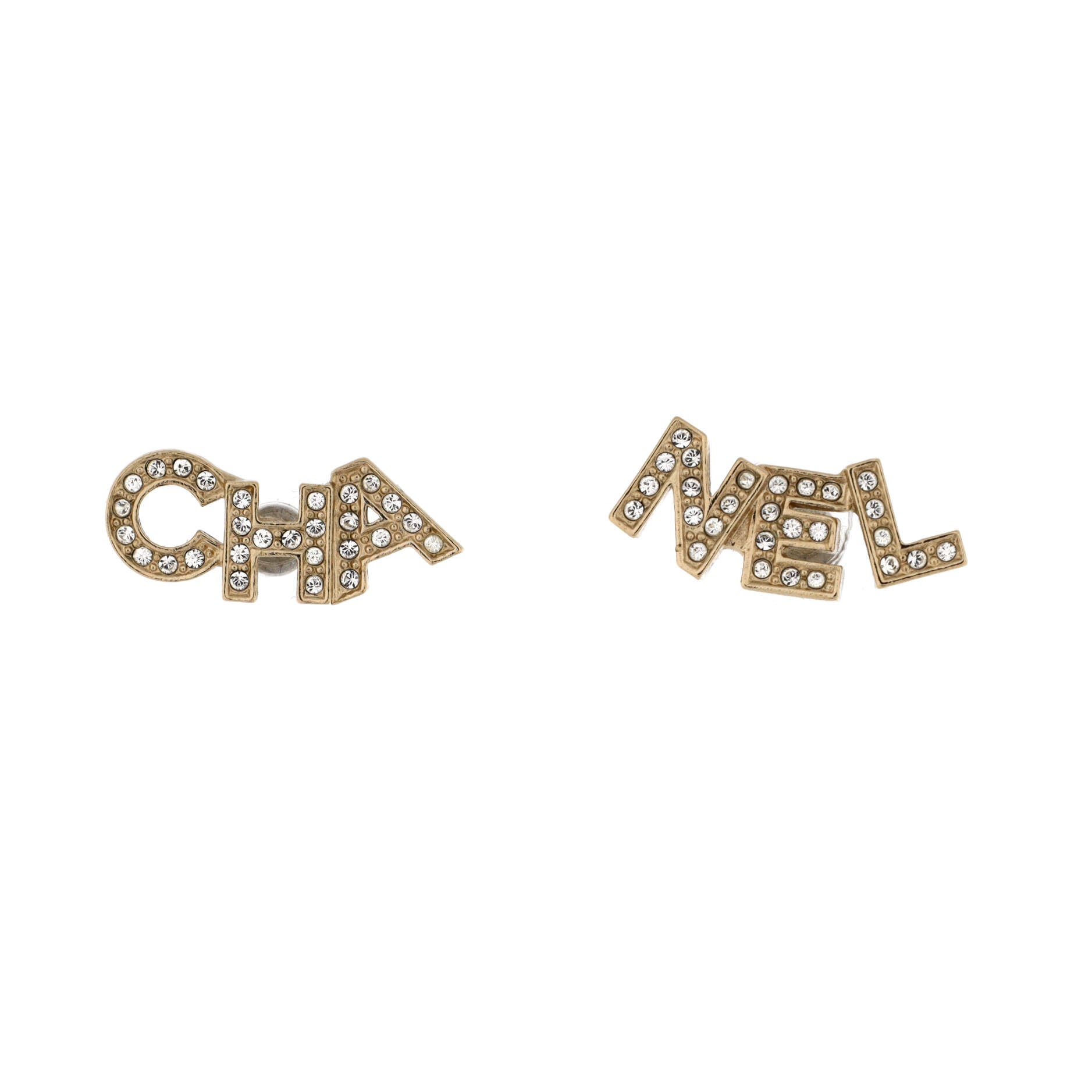 CHA-NEL Stud Earrings Metal with Crystals