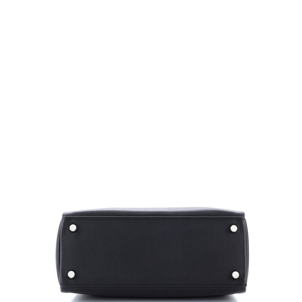 Kelly Handbag Noir Swift with Palladium Hardware 25