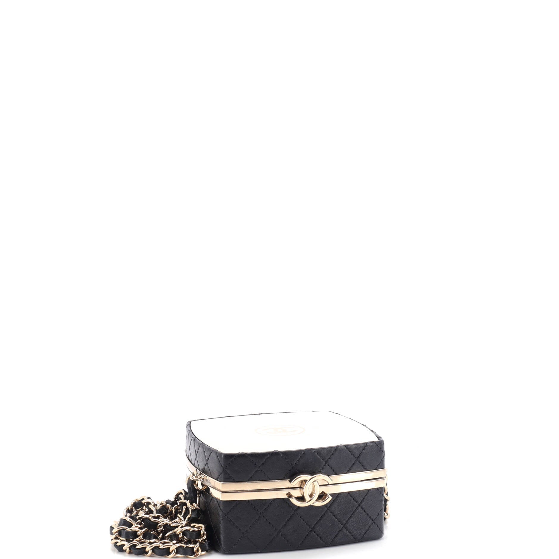 CC Make-Up Box Clutch with Chain Quilted Lambskin and Metal Small