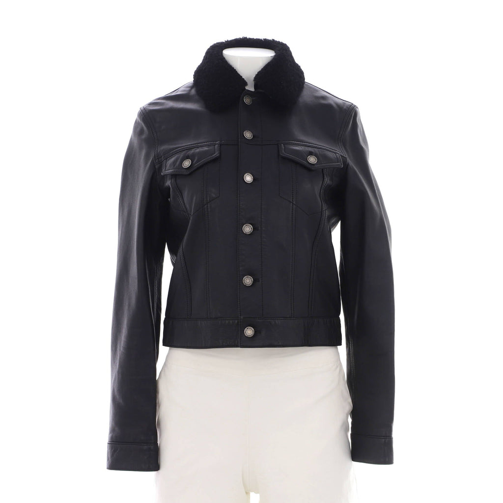Women's Button Up Jacket Leather with Shearling
