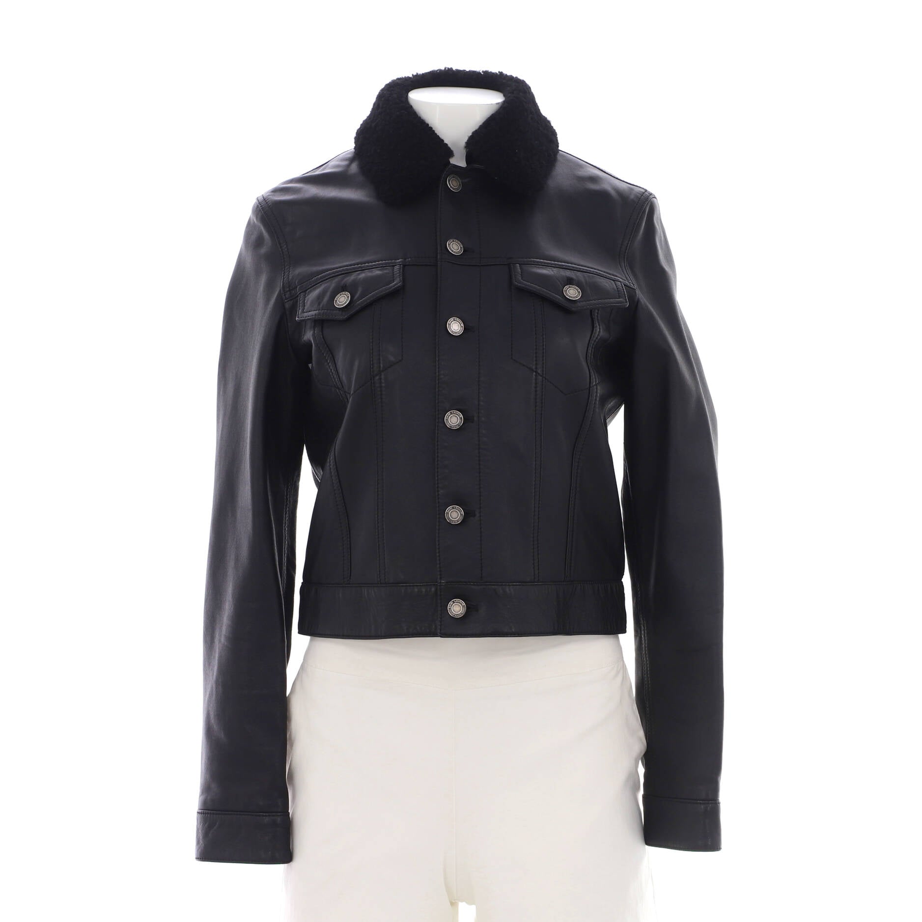 Women's Button Up Jacket Leather with Shearling