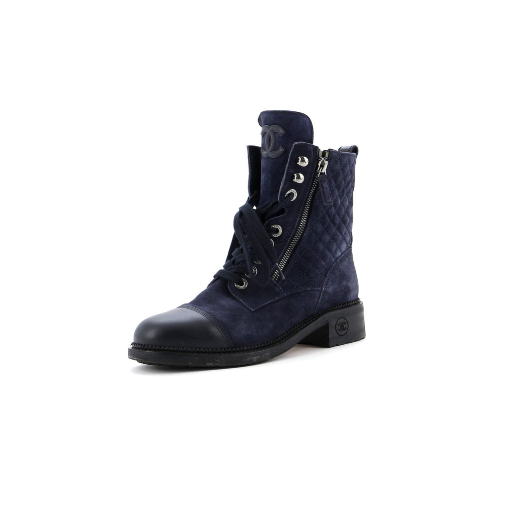 Women's CC Zip Up Combat Boots Quilted Leather