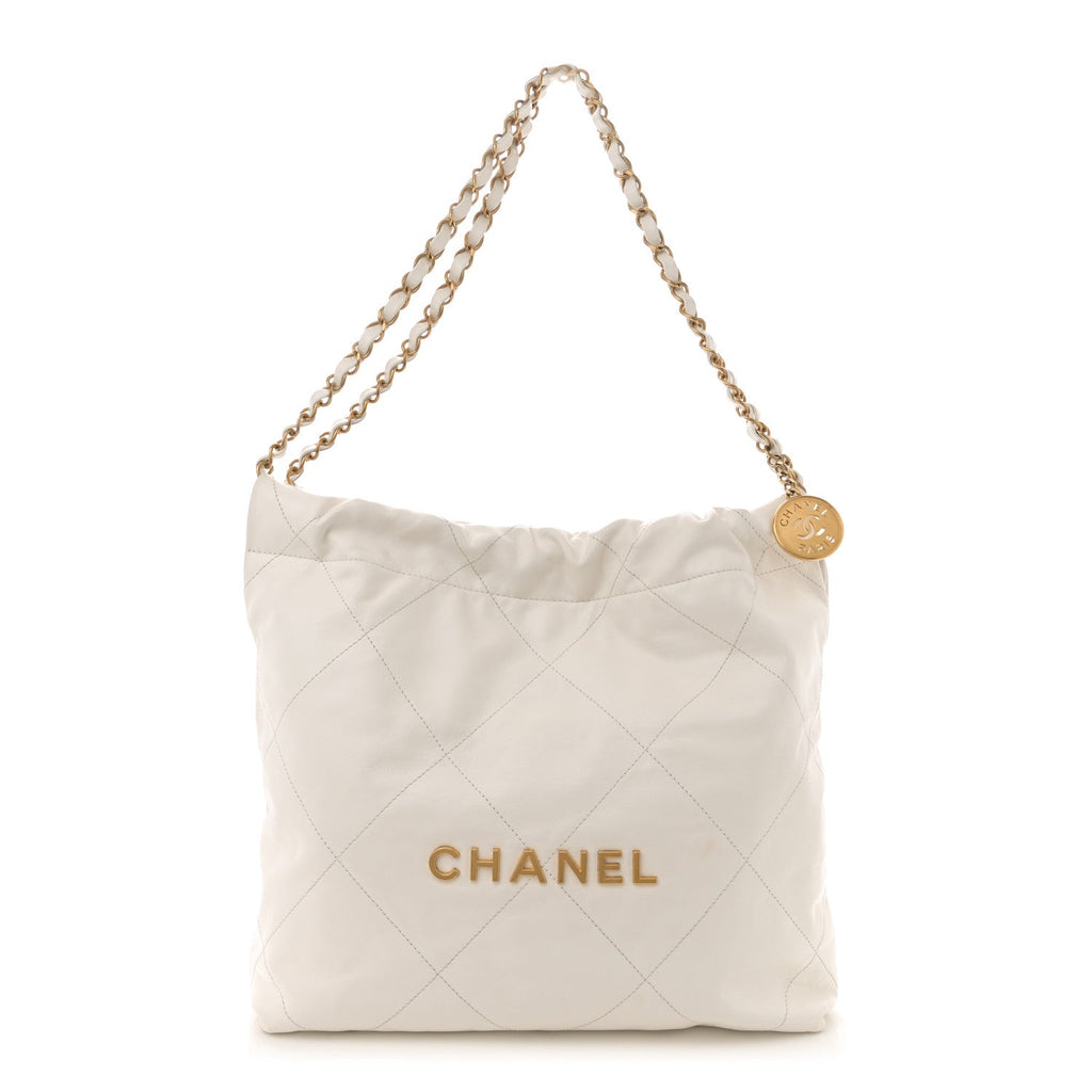 Shiny Calfskin Quilted Small Chanel 22 White