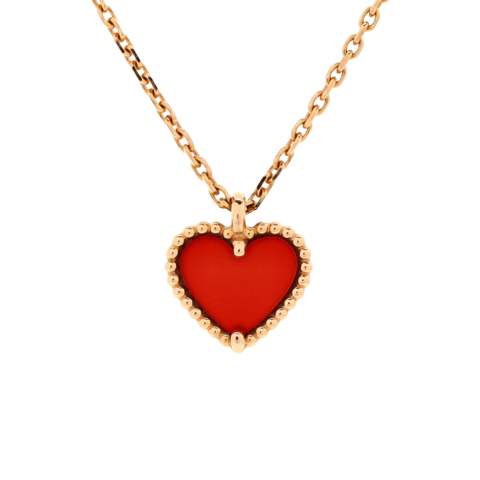 Sweet Alhambra Heart Pendant Necklace 18K Rose Gold and Carnelian