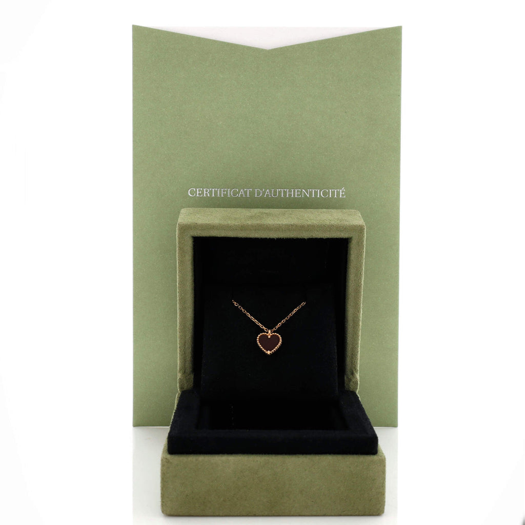 Sweet Alhambra Heart Pendant Necklace 18K Rose Gold and Carnelian