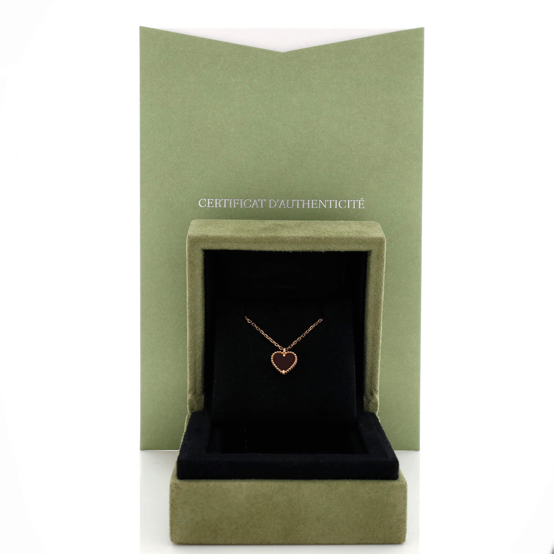 Sweet Alhambra Heart Pendant Necklace 18K Rose Gold and Carnelian