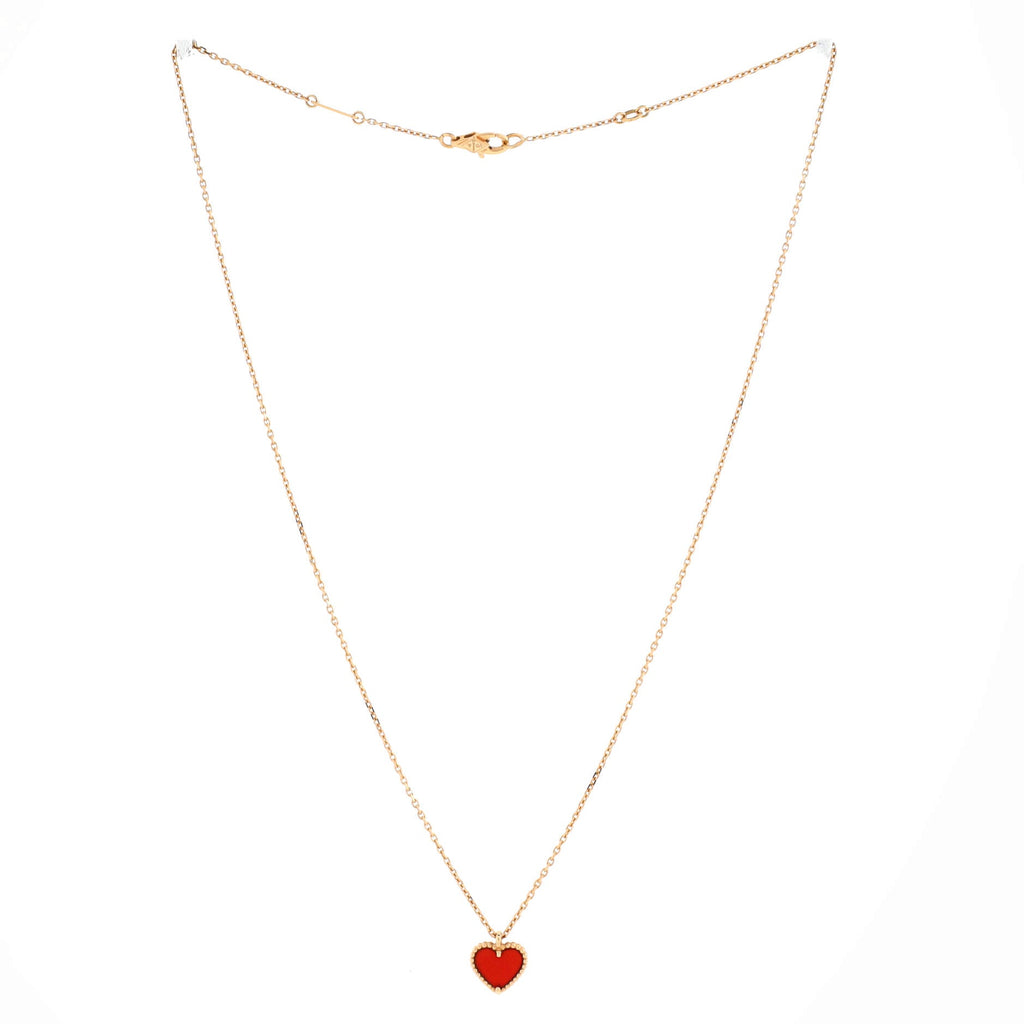Sweet Alhambra Heart Pendant Necklace 18K Rose Gold and Carnelian