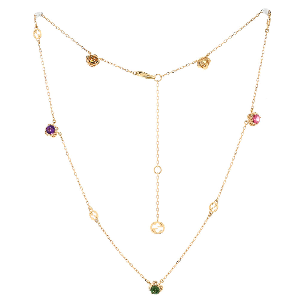 Running GG Station Necklace 18K Yellow Gold with Multicolor Gemstones
