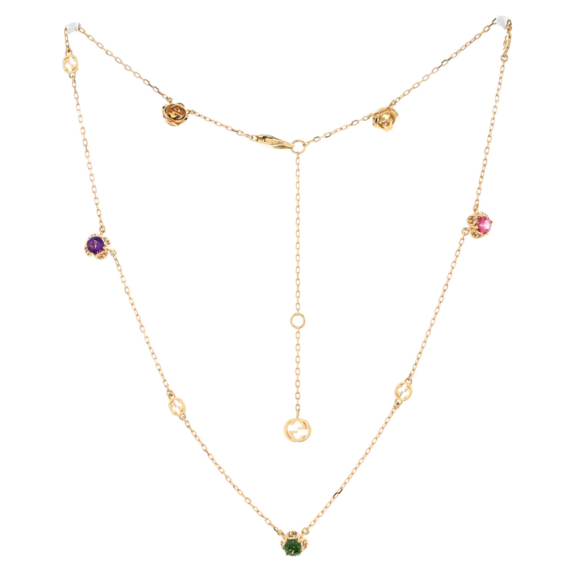 Running GG Station Necklace 18K Yellow Gold with Multicolor Gemstones